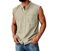 Men's Vests - Denim Vest with Pocket Retro Henley Summer Top Vests Button | Down Plain Loose Fit Tank Top Men Classic Sports Tops Adult for Workout, Everyday Use and Training Activities