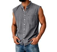 Men's Vests - Denim Vest with Pocket Retro Henley Summer Top Vests Button | Down Plain Loose Fit Tank Top Men Classic Sports Tops Adult for Workout, Everyday Use and Training Activities