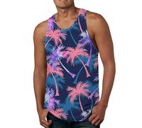 Men'S Vests Gym - Mens Summer Beach Hawaii Digital 3D Printed Top Vest Sleeveless Top (Red M)
