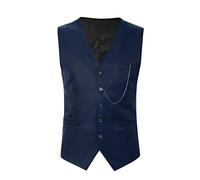 Mens Vests - Mens Business Formal Casual Wedding Banquet Vest V Neck Sleeveless Slim Jacket Suit Vest (Navy L)