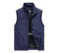 Men's Vests Mens Jacket Sleeveless Vest Spring Summer Autumn Casual Travels Hiking Work Vest Multi-Pockets Vest Waistcoat Navy Blue L