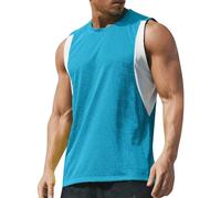 Mens Vests, Mesh Muscle Tank Top Summer Solid Color Combination Color Quick Drying Vest, Men Relaxed Breathable Leisure Fitness Sleeveless Running Vest, Men Summer Sports Gym Tank Tops Blue