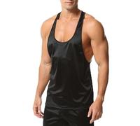 Mens Vests Sleeveless Satin Racerback Wide Strap Pajamas Vest Moisture Wicking Quick Dry Summer Undershirt Vest Y-Back Lightweight Soft Breathable Underwear Vests for Everyday Casual Wear Black