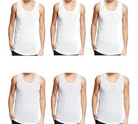 Mens Vests Sleeveless Summer Fishnet Casual Tank Top Mesh Ice Pack Vest For Men -Plain White-Pack Of 6-XXL