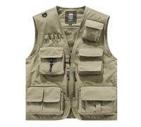 Men's Vests UK Summer Sleeveless Cargo Outdoor Work Vest Solid Color Classic Fit Coats Safari Hunting Fishing Travel Photo Mesh Waistcoat for Mens Outdoor Multi Pockets Gilet