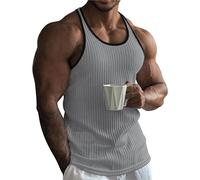 Men's Vests - White Plain Assorted Tank Top Interlock Singlet Sleeveless Undershirt Summer Bodybuilding Sport Vest Y-Back Gym Fitness Workout Training Running T-Shirts Striped Tank Tops