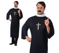 Mens Vicar Priest Costume Adult Church Father Clergyman Fancy Dress Robe M-XL