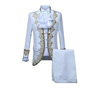 Mens Victorian Costume Suit Medieval Rococo Court Style Prince Cosplay Outfit Set Gold Embroidered Jacket Suit Casual 2 Piece Mens Co Ord Sets Long Sleeve Shirt and Short M, L, XL