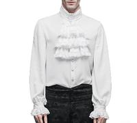 Men's Victorian Gothic Shirt Ruffled Steampunk Pirate Blouse Medieval Renaissance Vampire Costume Top Long Sleeve Stand Collar Solid Fancy Dress for Cosplay Period Drama(XL White)