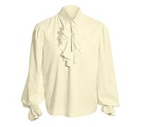 Mens Victorian High Collar Shirt, Victorian Shirt Men | Classic Retro Style Renaissance Steampunk Victorian Tops Long Sleeve Medieval Top With Ruffled Frilly Pirate Lace Up Outfit