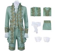 Men's Victorian Prince Costume, Regency Tailcoat Vest Set, Green, Size L
