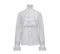 Mens Victorian Ruffled Shirt Sale Clearance Men Renaissance Cosplay Courtyard Halloween Tunic T-Shirts Button Down Blouse Long Sleeve Pullover Lapel Tops Regular-Fit Shirt Tops Medieval Costume White