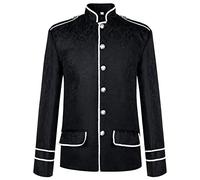 Mens Victorian Short Jacket Medieval Embroidered Coat Men's Steampunk Stand Collar Cardigan Gothic Single Breasted Overcoat Renaissance Court Knight Blazer Punk Epaulet Uniform Jackets