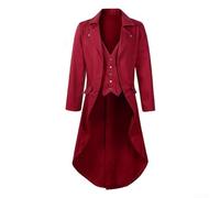 Men's Victorian Steampunk Tailcoat Gothic Medieval Gentleman Trench Coat Long Sleeve Collared Jacket for Cosplay Party Renaissance(M Red)