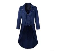 Men's Victorian Steampunk Tailcoat Gothic Medieval Gentleman Trench Coat Long Sleeve Collared Jacket for Cosplay Party Renaissance(M Blue)