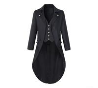 Men's Victorian Steampunk Tailcoat Gothic Medieval Gentleman Trench Coat Long Sleeve Collared Jacket for Cosplay Party Renaissance(L Black)