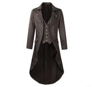 Men's Victorian Steampunk Tailcoat Gothic Medieval Gentleman Trench Coat Long Sleeve Collared Jacket for Cosplay Party Renaissance(3XL Brown)