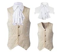 Mens Victorian Suit Vest Vintage Tailored Collar Mock Neck Pirate Gothic Waistcoat Men's Medieval Steampunk Formal Waistcoat Halloween Costume Men Short Vest Fake Collar Retro Goth Punk Vests