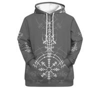 Men's Viking 3D Print Long Sleeve Hoodies - Norse Mythology Pullover Sweatshirt Novelty Drawstring Jacket