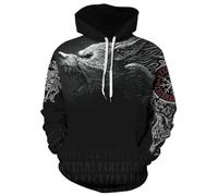 Men's Viking 3D Print Long Sleeve Hoodies - Norse Mythology Pullover Sweatshirt Novelty Drawstring Jacket