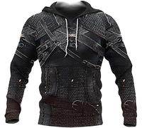 Men's Viking Armor Hoodies 3d Printed Chain Armor Pullover Sweatshirts Norse Viking Style Clothing Casual Streetwear (Color : A, Size : S)