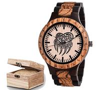 Men's Viking Bear Paw Wooden Analog Watch, Quartz Movement Wrist Watch,Handmade Engraving Wood Wrist Watches with Gift Wrap. (Black)