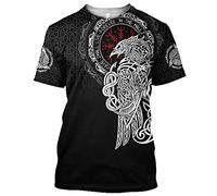 Men's Viking Celtic Crow T-Shirt Tops, Norse Myth Odin Raven Tattoo Tee 3D Print Novelty Harajuku Short Sleeve