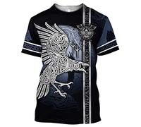 Men's Viking Celtic Crow T-Shirt Tops, Norse Myth Odin Raven Tattoo Tee 3D Print Novelty Harajuku Short Sleeve