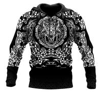 Mens Viking Celtic Raven Wolf Totem Print Hoodie Long Sleeve Pullover Sweatshirt