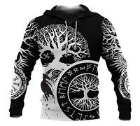 Mens Viking Celtic Raven Wolf Totem Print Hoodie Long Sleeve Pullover Sweatshirt