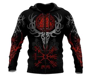 Men's Viking Compass Skull Norse Mythology 3D Print Novelty Hoodies Pullover Hooded Sweatshirt Plus Size S-5XL
