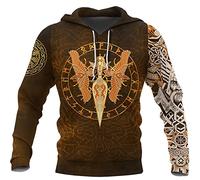 Men's Viking Compass Vegvisir Crow Tattoos Full Zip Hoodie,Nordic Rune Celtic Raven Totem Pullover Sweatshirt