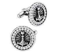 Mens Viking Cufflinks Stainless Steel Mjolnir Hammer Cuff Link with CZ, Norse Runes Cufflink for Tuxedo Shirt Suit