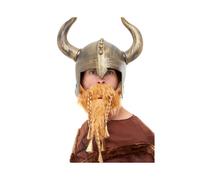 Smiffys Viking Helmet, Gold with Beard, Historical Fancy Dress, Viking Dress Up Hats, World Book Day