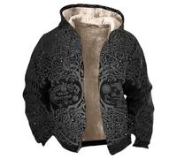 Men's Viking Hooded Jacket with 3D Celtic Print - Teddy Fleece Lined Winter Coat, Nordic Thermal Design for Extreme Cold Weather Protection