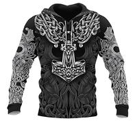 Men's Viking Hoodie Fashion Viking Tattoo 3D Printed Pullover Long Sleeve Sweatshirt Jacket Tops Streetwear