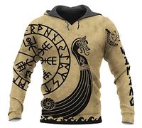 Men's Viking Hoodie Fashion Viking Tattoo 3D Printed Pullover Long Sleeve Sweatshirt Jacket Tops Streetwear
