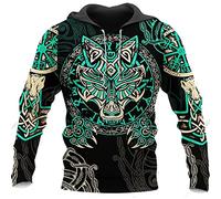 Men's Viking Hoodie Fashion Viking Tattoo 3D Printed Pullover Long Sleeve Sweatshirt Jacket Tops Streetwear