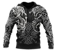 Men's Viking Hoodie Fashion Viking Tattoo 3D Printed Pullover Long Sleeve Sweatshirt Jacket Tops Streetwear