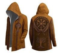 Men's Viking Hoodie Medium Length Cardigan Cosplay Costume with Hood 3D Printed Cool Coat Biker Jacket Sweatshirt Leisure & Motorcycle Jacket (A2-Brown, XL)