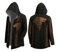 Men's Viking Hoodie Medium Length Cardigan Cosplay Costume with Hood 3D Printed Cool Coat Biker Jacket Sweatshirt Leisure & Motorcycle Jacket (A3-Black, L)