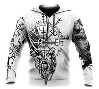 Men's Viking Hoodie Vintage Casual Viking Warrior Odin 3D Printed Long Sleeve Sweatshirt Pullover Jacket Tops