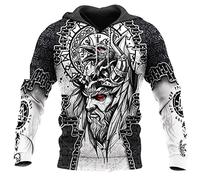 Men's Viking Hoodie Vintage Casual Viking Warrior Odin 3D Printed Long Sleeve Sweatshirt Pullover Jacket Tops
