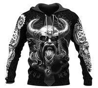 Men's Viking Hoodie Vintage Casual Viking Warrior Odin 3D Printed Long Sleeve Sweatshirt Pullover Jacket Tops