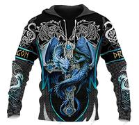 Men's Viking Hoodie Vintage Casual Viking Warrior Odin 3D Printed Long Sleeve Sweatshirt Pullover Jacket Tops