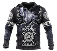 Men's Viking Hoodie Vintage Casual Viking Warrior Odin 3D Printed Long Sleeve Sweatshirt Pullover Jacket Tops