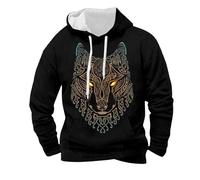 Men's Viking Hoodie with Celtic Wolf Head Motif - Hoodie with Luminous Eyes and Knot Pattern | Mystical Sweatshirt for Nordmann Fans, style_m01 black, XL
