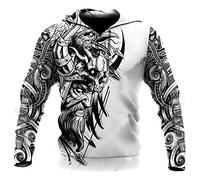 Men's Viking Hoodies Vintage Casual Viking Ragnar Viking Warrior 3D Printed Hooded Sweatshirt Drawstring Pullover with Pocket