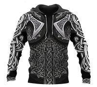 Men's Viking Hoodies Vintage Casual Viking Ragnar Viking Warrior 3D Printed Hooded Sweatshirt Drawstring Pullover with Pocket