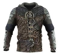 Men's Viking Hoodies Vintage Casual Viking Ragnar Viking Warrior 3D Printed Hooded Sweatshirt Drawstring Pullover with Pocket